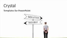  Presentation with crossroads - Presentation theme consisting of back view of businesswoman standing at crossroads choice concept background and a white colored foreground
