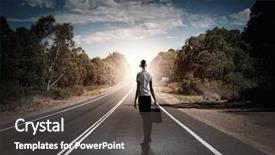  Presentation with far away - Beautiful presentation featuring back view of businesswoman standing on road and looking far away backdrop and a dark gray colored foreground