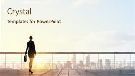 Presentation with roof - Audience pleasing presentation design consisting of back view of businesswoman standing on roof looking at city backdrop and a cream colored foreground