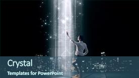  Presentation with virtual - Colorful presentation theme enhanced with back-view-of-businesswoman-standing backdrop and a ocean colored foreground