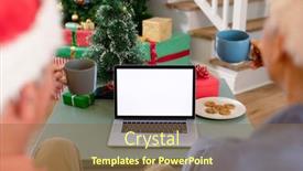  Presentation with senior couple - Presentation enhanced with back-view-of-caucasian-senior background and a violet colored foreground