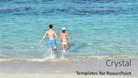  Presentation with caribbean - Slide set enhanced with back-view-of-couple-running background and a light gray colored foreground