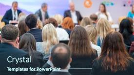  Presentation with crowd - Slide set having back-view-of-crowd background and a tawny brown colored foreground