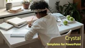  Presentation with writing notes - Presentation theme enhanced with back-view-of-diligent-african background and a tawny brown colored foreground