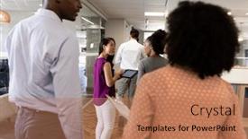  Presentation with corporation - Slide deck with back-view-of-diverse-businesspeople background and a coral colored foreground