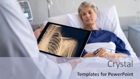  Presentation with digital health - PPT theme featuring back-view-of-doctor-checking background and a light blue colored foreground