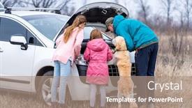  Presentation with father - Audience pleasing PPT theme consisting of back-view-of-father backdrop and a coral colored foreground