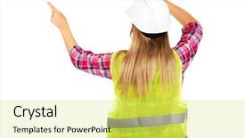  Presentation with builder - Slides having back view of female builder in vest background and a yellow colored foreground