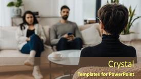  Presentation with family therapy - PPT theme consisting of back-view-of-female-family background and a tawny brown colored foreground