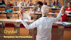  Presentation with amphitheater - Slide set with back-view-of-female-professor background and a tawny brown colored foreground