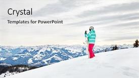  Presentation with snowboard - Amazing PPT layouts having female snowboarder wearing colorful helmet backdrop and a white colored foreground