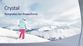  Presentation with blue mountain - Cool new theme with female snowboarder wearing colorful helmet backdrop and a sky blue colored foreground