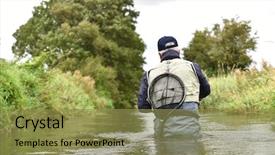  Presentation with fisherman - Audience pleasing presentation design consisting of back view of fly-fisherman fishing in river backdrop and a gold colored foreground