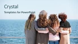  Presentation with friends - PPT theme consisting of back view of four friends background and a sky blue colored foreground