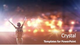  Presentation with stage lights - Presentation theme featuring back view of girl standing in stage lights background and a coral colored foreground