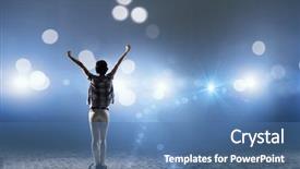 Presentation with stage lights - Cool new PPT layouts with back view of girl with hands up standing in stage lights backdrop and a teal colored foreground