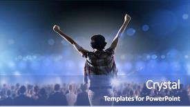  Presentation with stage lights - PPT theme having back view of girl with hands up standing in stage lights background and a teal colored foreground