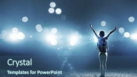  Presentation with stage lights - Slide set featuring back view of girl with hands up standing in stage lights background and a ocean colored foreground