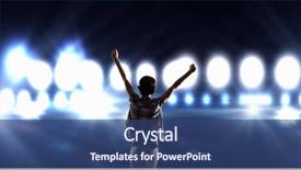  Presentation with stage lights - Colorful PPT theme enhanced with back view of girl with hands up standing in stage lights backdrop and a ocean colored foreground