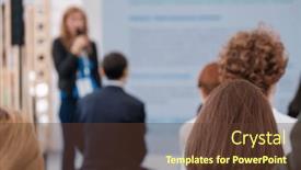  Presentation with small group top view - Slide deck with back-view-of-group and a tawny brown colored foreground