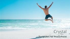  Presentation with freedom - PPT theme having back-view-of-happy-young background and a sky blue colored foreground