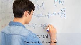  Presentation with math lesson - Presentation design featuring back-view-of-high-school background and a light blue colored foreground