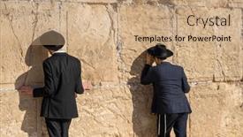  Presentation with jewish - Presentation theme featuring back-view-of-jewish-men background and a coral colored foreground