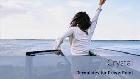  Presentation with lake front - Beautiful presentation theme featuring back-view-of-joyful-young backdrop and a light blue colored foreground