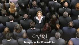  Presentation with woman business - PPT theme with back-view-of-large-group background and a dark gray colored foreground