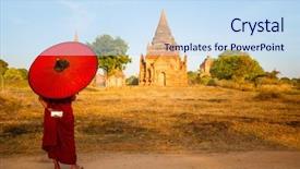  Presentation with myanmar bagan - Presentation design consisting of back view of monk background and a sky blue colored foreground