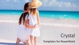  Presentation with daughter mother - PPT theme having back view of mother and daughter at caribbean beach enjoying summer vacation background and a light gray colored foreground