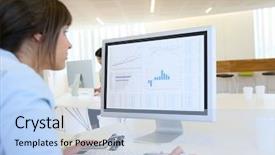  Presentation with front office - Slide set having back view of office worker background and a light blue colored foreground