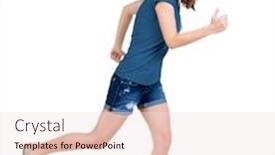  Presentation with running person - Beautiful slide deck featuring back view of running woman beautiful brunette girl in motion backside view of person rear view people collection isolated over white background backdrop and a sky blue colored foreground