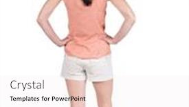  Presentation with people - Colorful presentation design enhanced with back view of standing young beautiful brunette woman girl watching rear view people collection backside view of person isolated over white background backdrop and a sky blue colored foreground