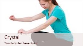  Presentation with pilates - PPT theme enhanced with back view of standing young beautiful woman in sport dress involved in pilates rear view people collection backside view of person sport girl in black tights warming up before exercise squats background and a lemonade colored foreground