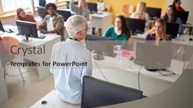  Presentation with teacher - Presentation consisting of back-view-of-teacher background and a light gray colored foreground