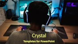  Presentation with computer room - Presentation theme having back view of teenage gamer background and a tawny brown colored foreground