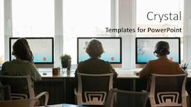 Presentation with support - PPT layouts with back-view-of-three-customer background and a white colored foreground