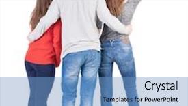  Presentation with three - PPT layouts with back view of three friends pointing group of people watching somewhere rear view people collection backside view of person isolated over white background background and a teal colored foreground