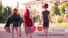  Presentation with kids - Theme having back-view-of-three-halloween background and a coral colored foreground