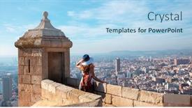  Presentation with traveler - Presentation theme having back-view-of-traveler-girl background and a light blue colored foreground