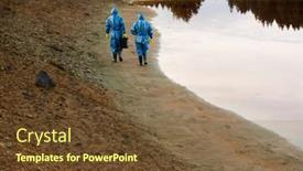  Presentation with moving water - Theme with back-view-of-two-researchers background and a tawny brown colored foreground