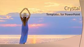  Presentation with traveler - Audience pleasing presentation theme consisting of back-view-of-unrecognizable-female backdrop and a blonde colored foreground