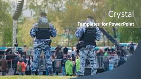 Presentation with blue - PPT layouts consisting of back-view-of-unrecognizable-policemen background and a  colored foreground