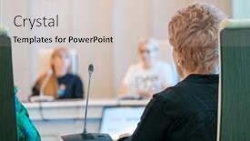  Presentation with round table - Presentation theme consisting of back-view-of-unrecognizable-woman background and a lemonade colored foreground