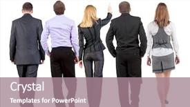  Presentation with team business top view - Presentation featuring back view of walking business background and a coral colored foreground