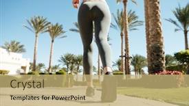  Presentation with sneakers - Beautiful presentation theme featuring back view of woman athlete in sneakers and leggings running on summer resort backdrop and a coral colored foreground