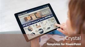  Presentation with online shopping - Presentation theme featuring back-view-of-woman-doing background and a tawny brown colored foreground