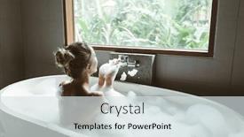  Presentation with foam - Amazing presentation theme having back-view-of-woman-relaxing backdrop and a sky blue colored foreground