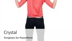  Presentation with jeans - Colorful slide deck enhanced with back view of woman thumbs up rear view people collection backside view of person isolated over white background slender blonde in a jeans shows the symbol of success or hitchhiking backdrop and a white colored foreground